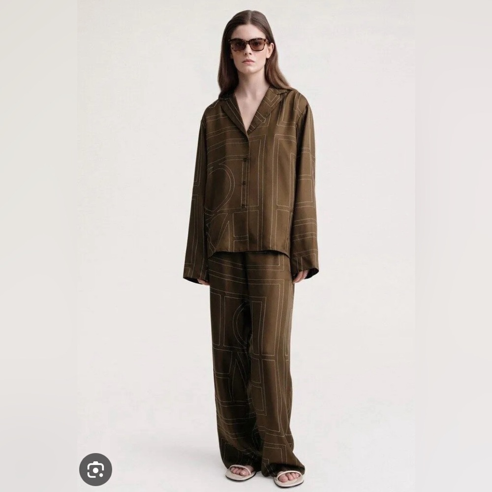 Toteme army green silk trouser pants